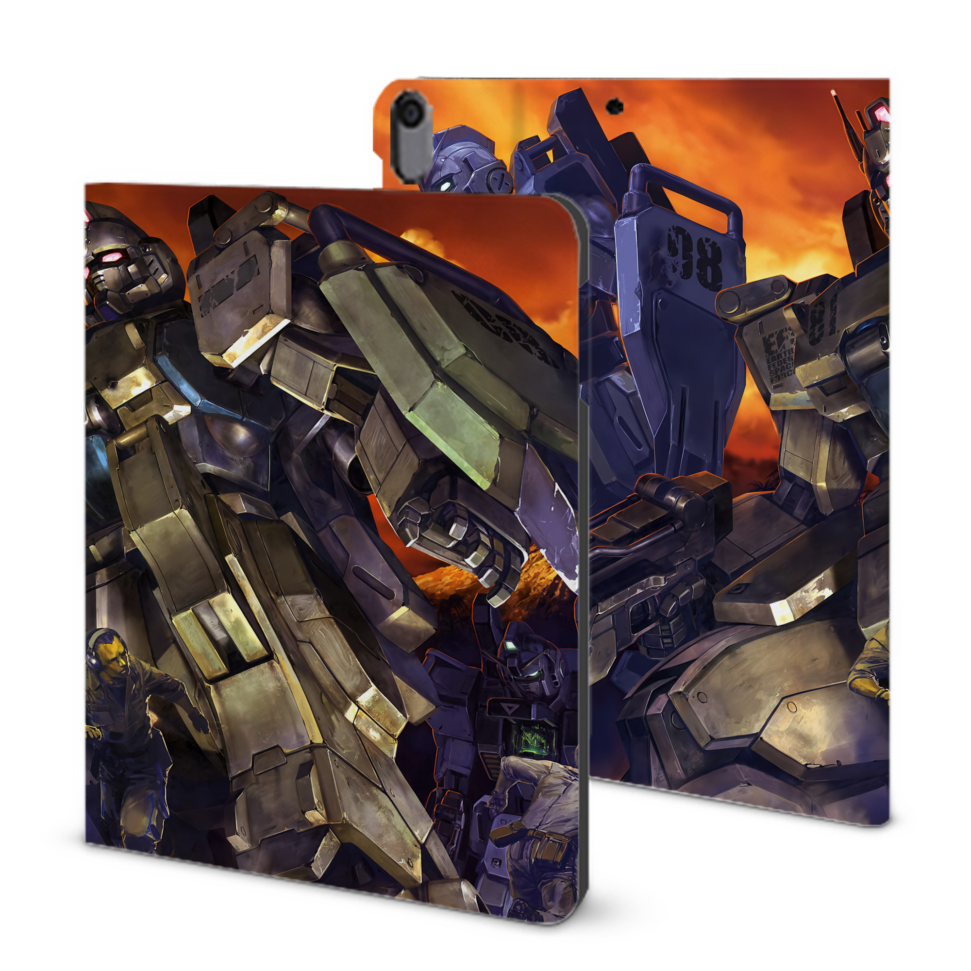 （画像用） 機動戦士ガンダム Mobile Suit Gundam IPad ケース ブック型 PUレザー TPU 耐衝撃 軽量 薄型 ペン収納なし 全面保護 IPad 各モデル対応